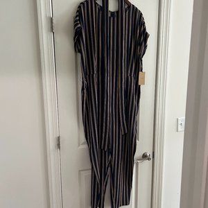 NWT Halogen Navy Blue Striped Jumpsuit Plus Size 20